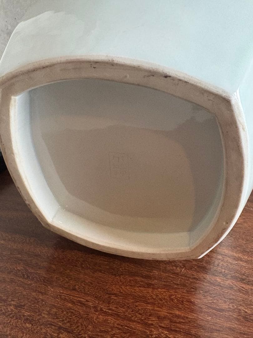 河村蜻山 大きな花瓶5.8kg 高さ29.5cm 四方形白磁富貴花彫