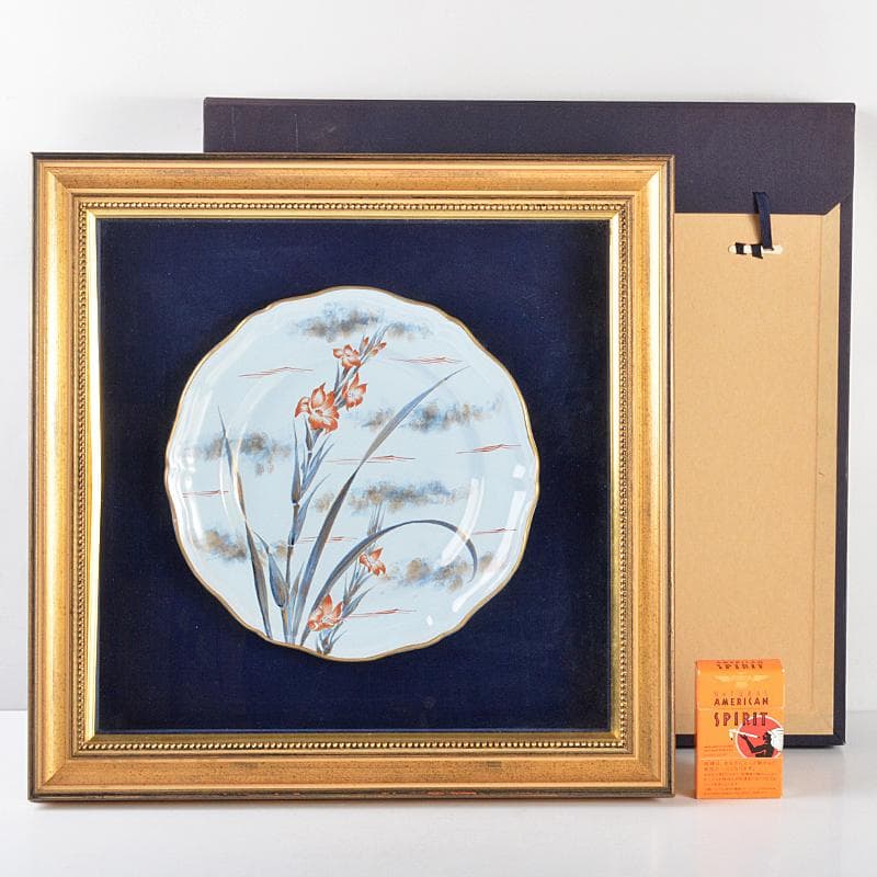 仏蘭西十九世紀　エミール・ガレ作　花文　飾絵皿　サイン入　額装　K　R5293B