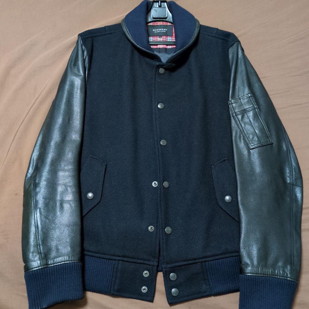 コ*！様 BURBERRY BLACK LABEL スタジャン L ネイビー/ブ Burberry Black Label Napoleon Wool Coat with Engraved Nova Check