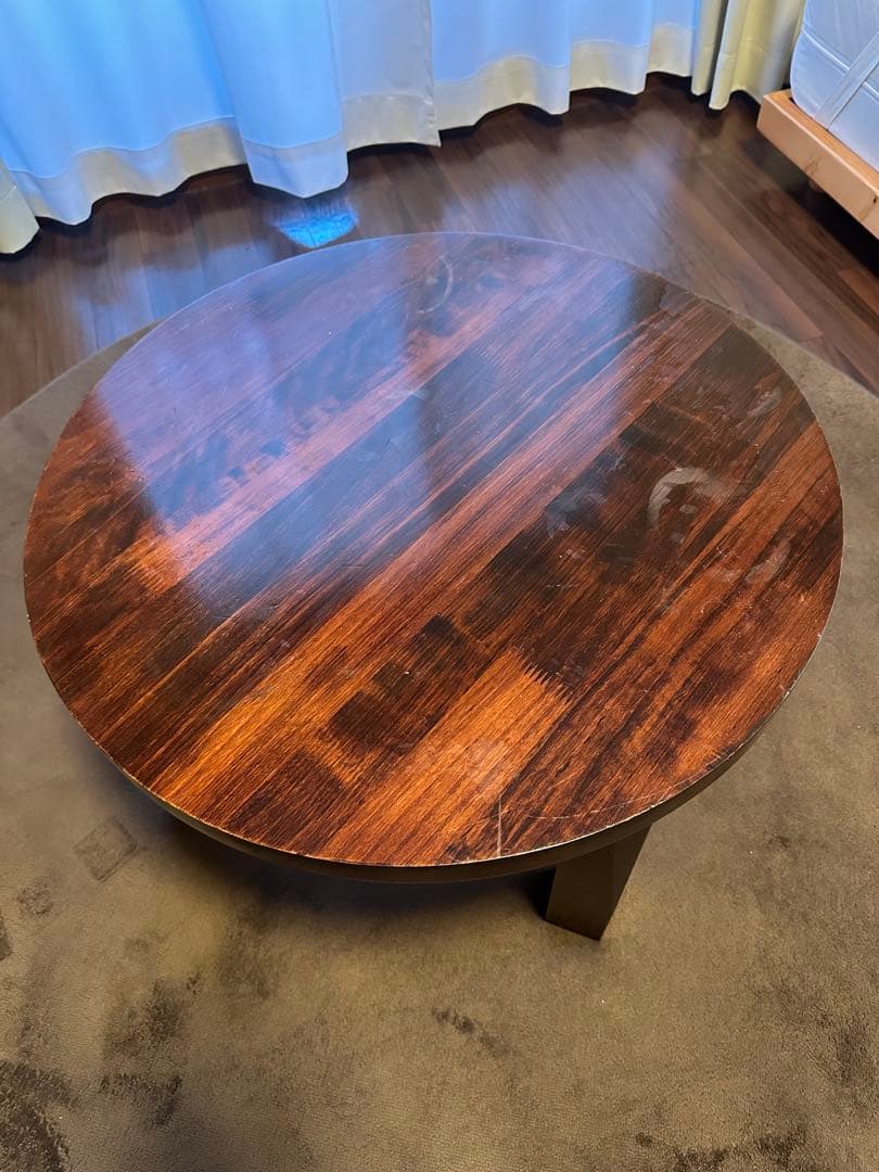 ダークブラウン 円形木製座卓　折りたたみ　アンティーク