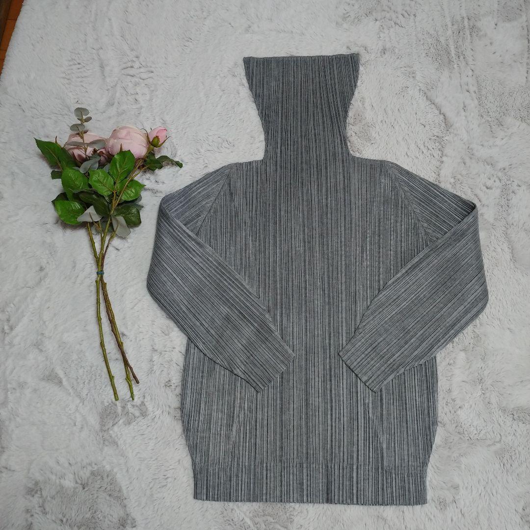 プリーツプリーズ　ハイネック　長袖 グレー