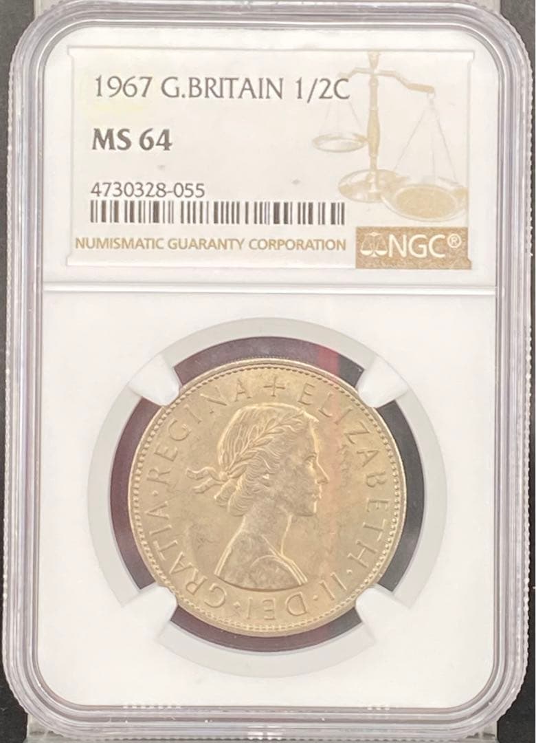 エリザベス女王の若き横顔】1967年英国ハーフクラウン銀貨/MS64/NGC鑑定