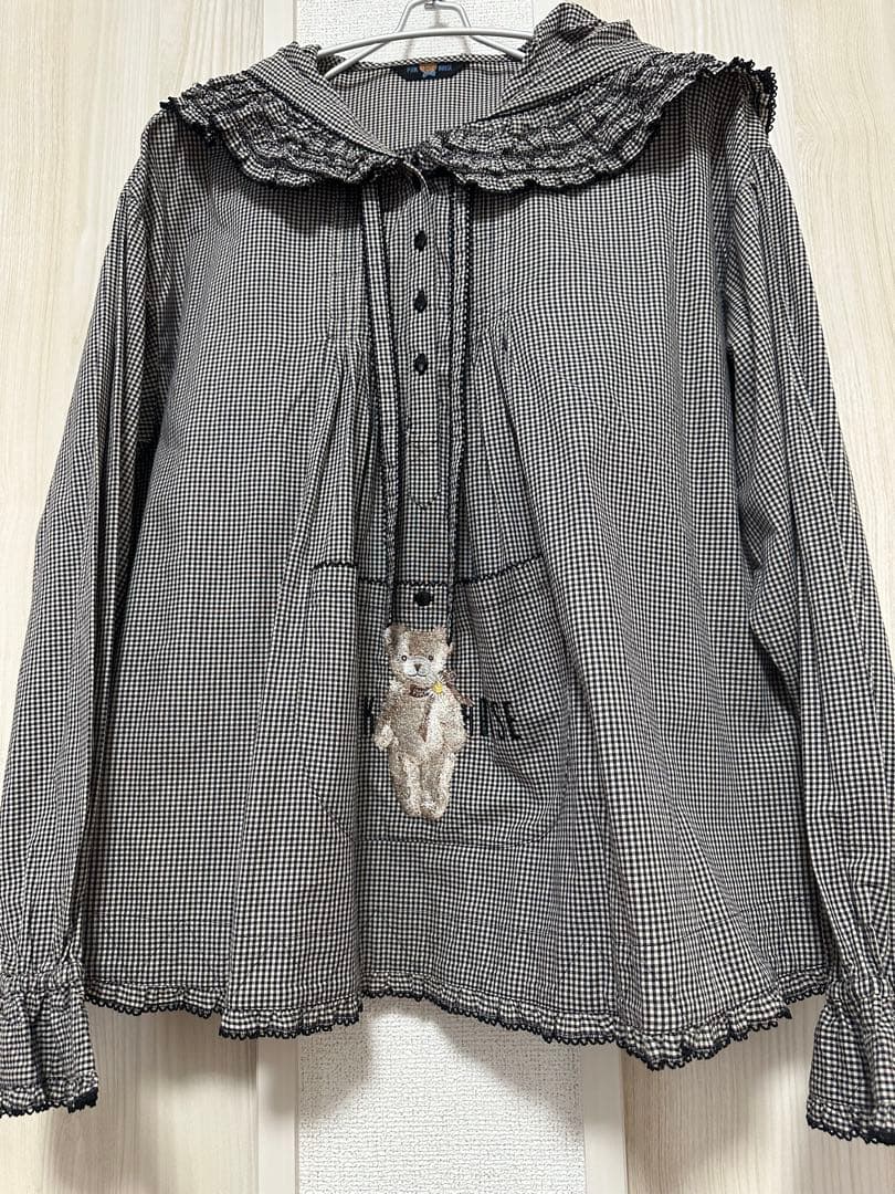 PINK HOUSE フリル付きチェックシャツ