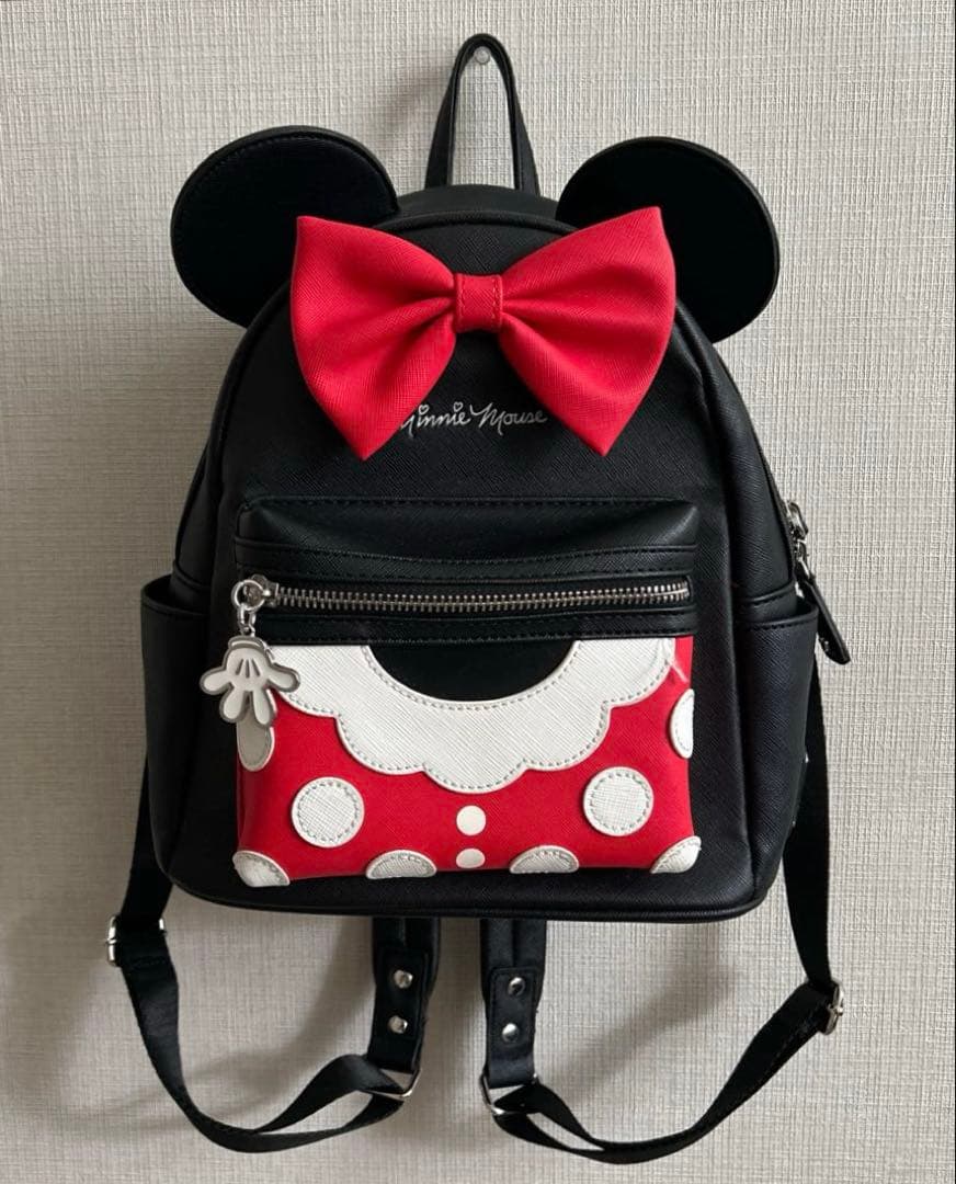 ラウンジフライ ミニー　水玉リュック 香港 Loungefly ディズニー ミニーマウス 編み込み2WAYバッグ（バック