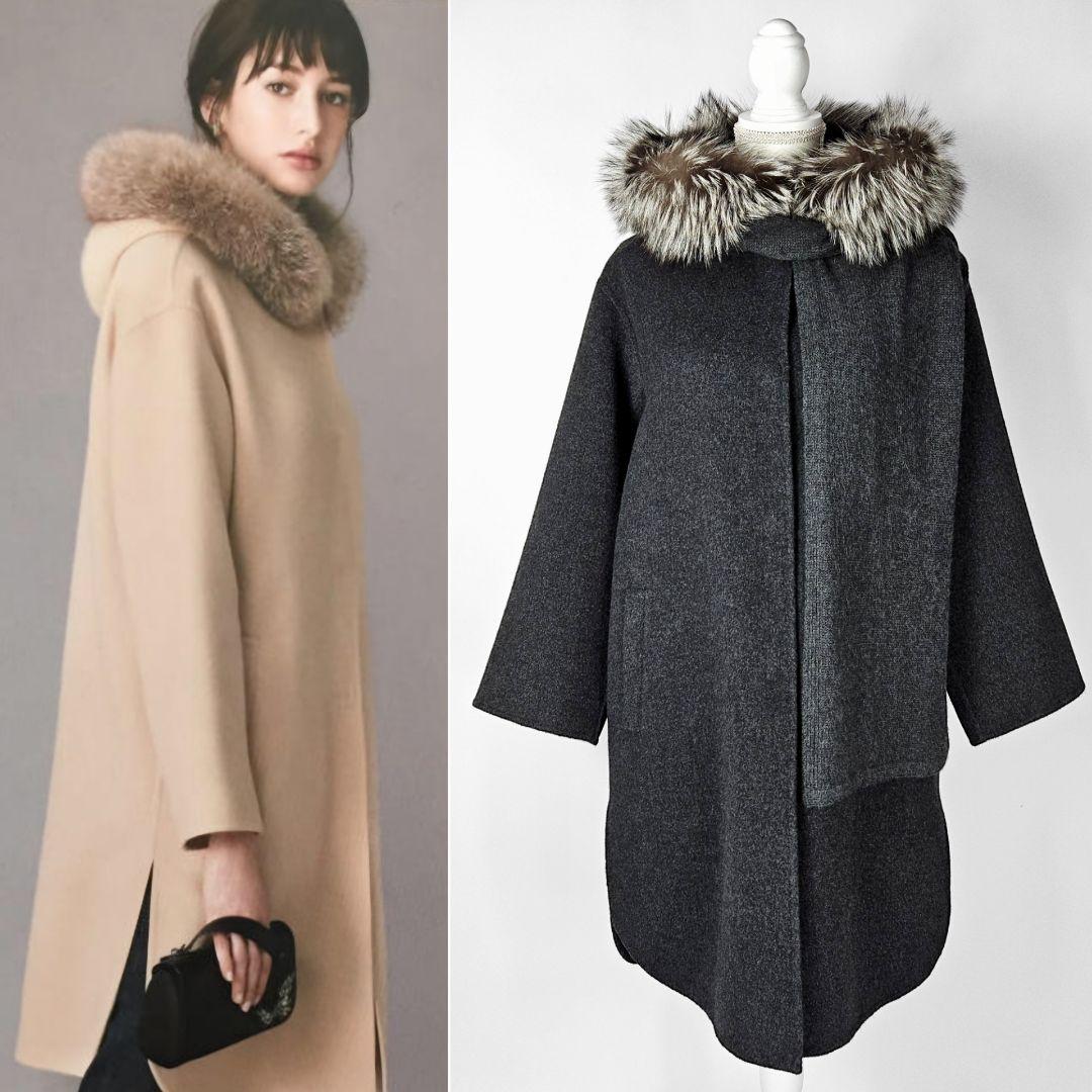 極美品】フォクシー コート ストール フォックス カシミヤ ダブル