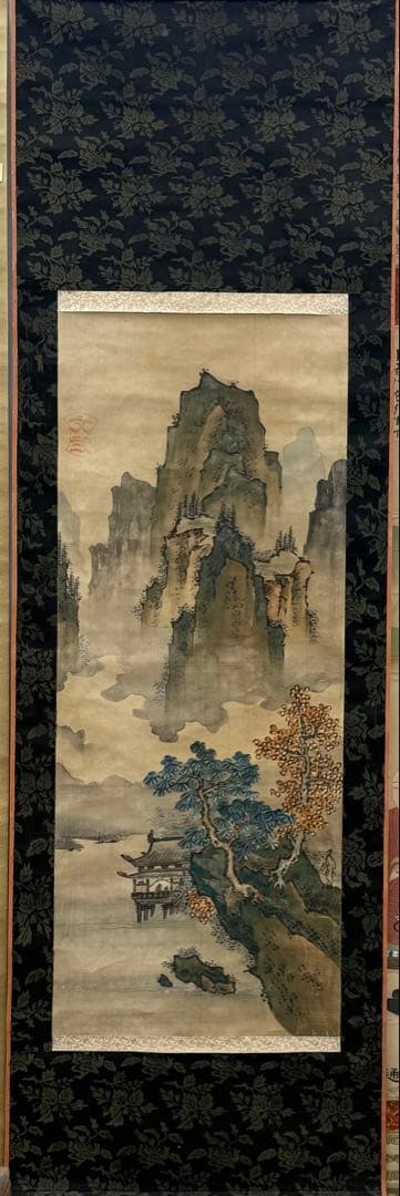 谷文弍筆　青緑山水　絹本肉筆　古美術　送料込み250502