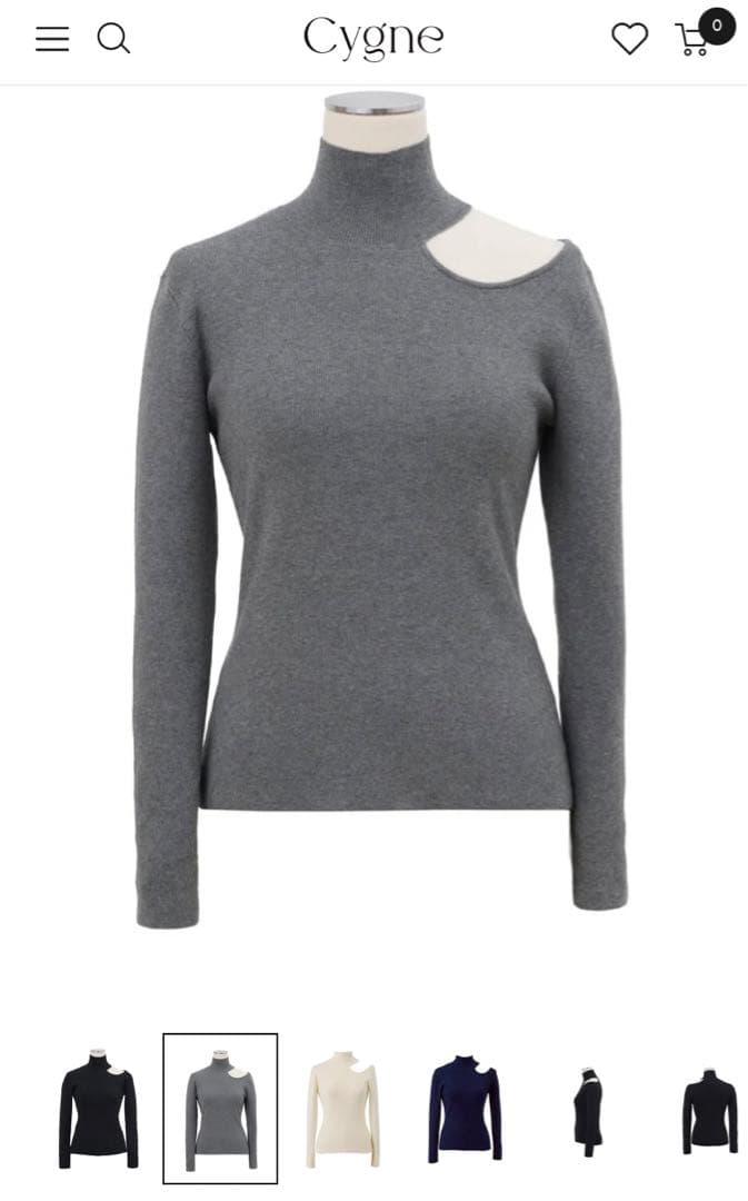 Cygne オフショルダー グレー ニットトップス