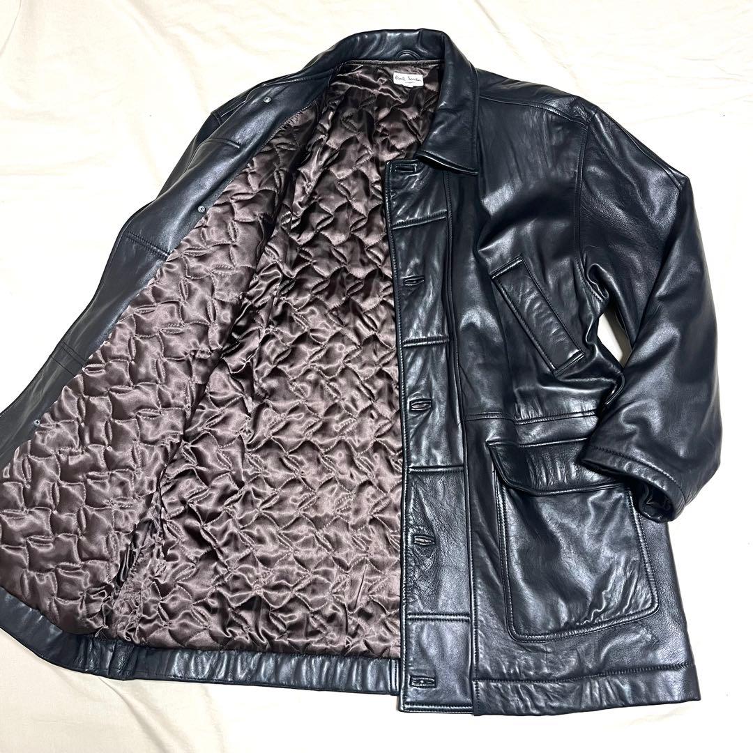 ポールスミス　ラムレザージャケット　羊革　キルティング　中綿　美品　黒　XL