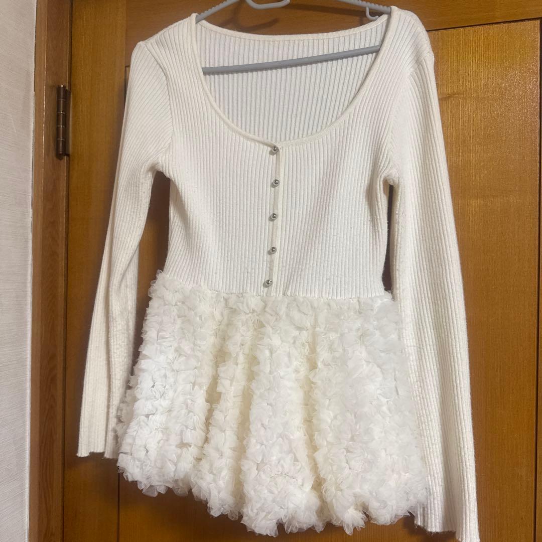 RANDAデザインチュールペプラムリブニット （FREEサイズ　アイボリー）