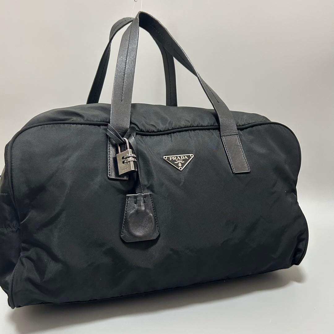 PRADA プラダ 三角プレート ボストンバッグ トラベルバッグ 黒色 PRADA（プラダ） s付ボストンバッグ大 三角プレート ナイロン革黒