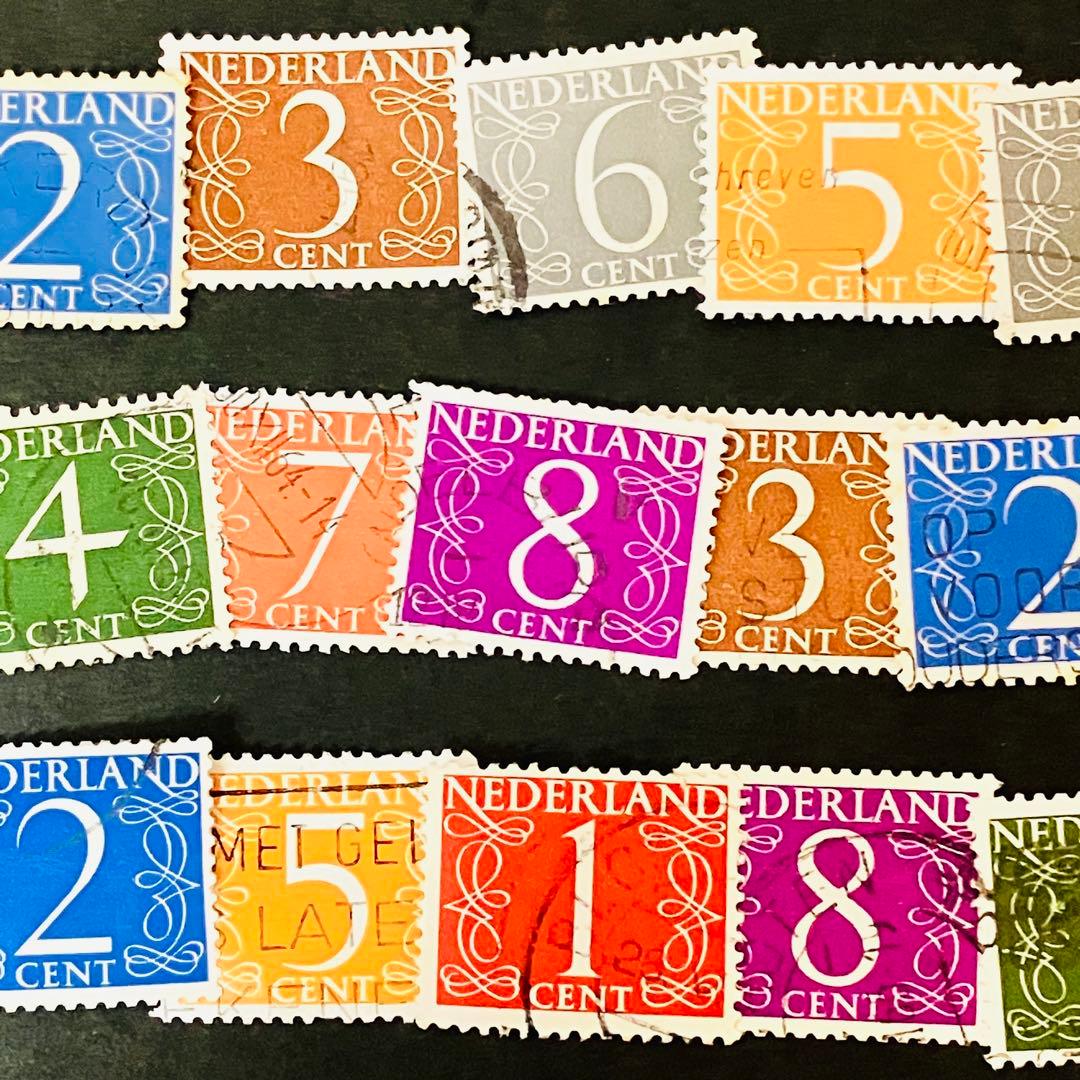 海外 外国 オランダの切手 消印有 カラフル数字 50枚セット