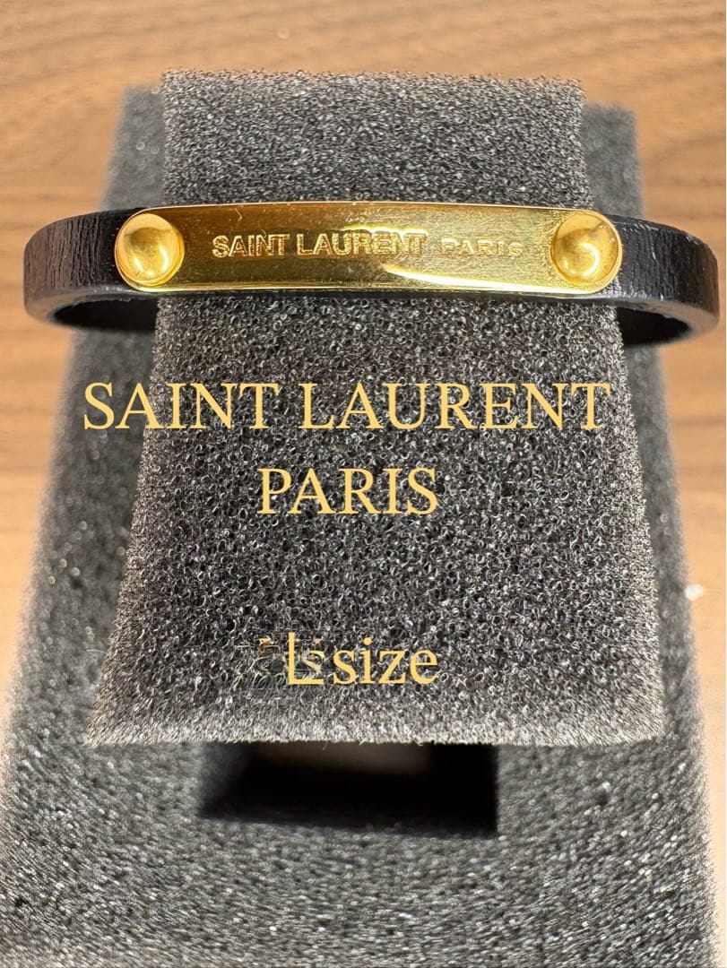 サンローラン　idプレートブレスレット　スムースレザー&メタル　ユニセックス　L