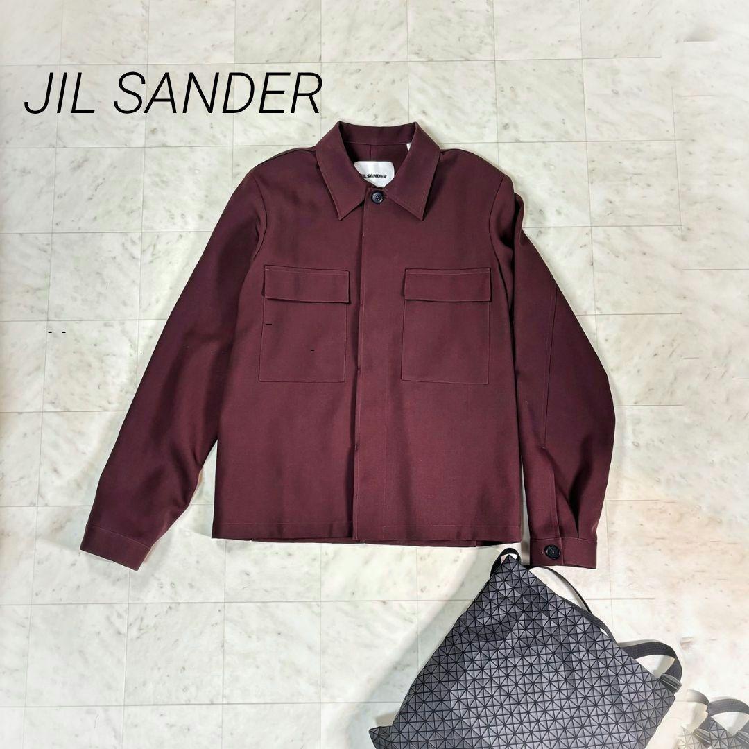 jil sander ジルサンダー】39 ウール　シャツ　ブルゾン　ワインレッド JIL SANDER】ウール ジップ シャツジャケット Navy 送料関税込 (Jil