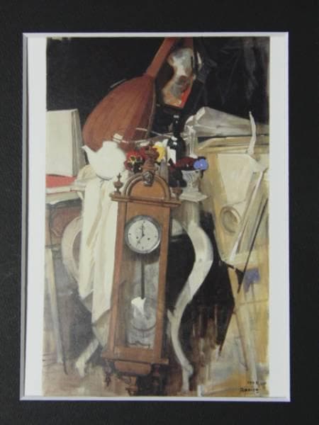 小磯良平、【時計のある静物】、希少な限定額装用画集画、新品高級額 額装付