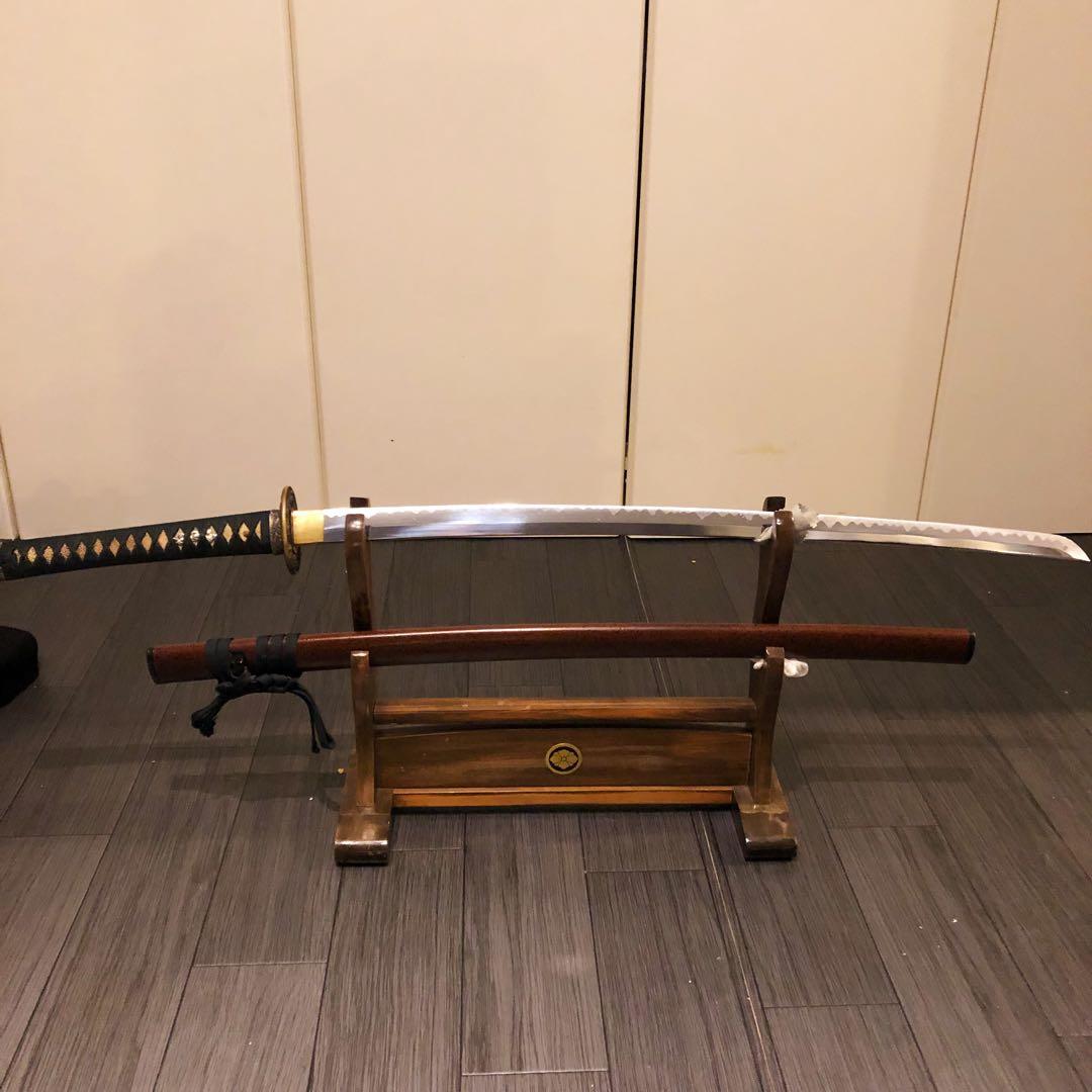 高級模造刀　深朱拵え　高級居合刀　研波刃　合金