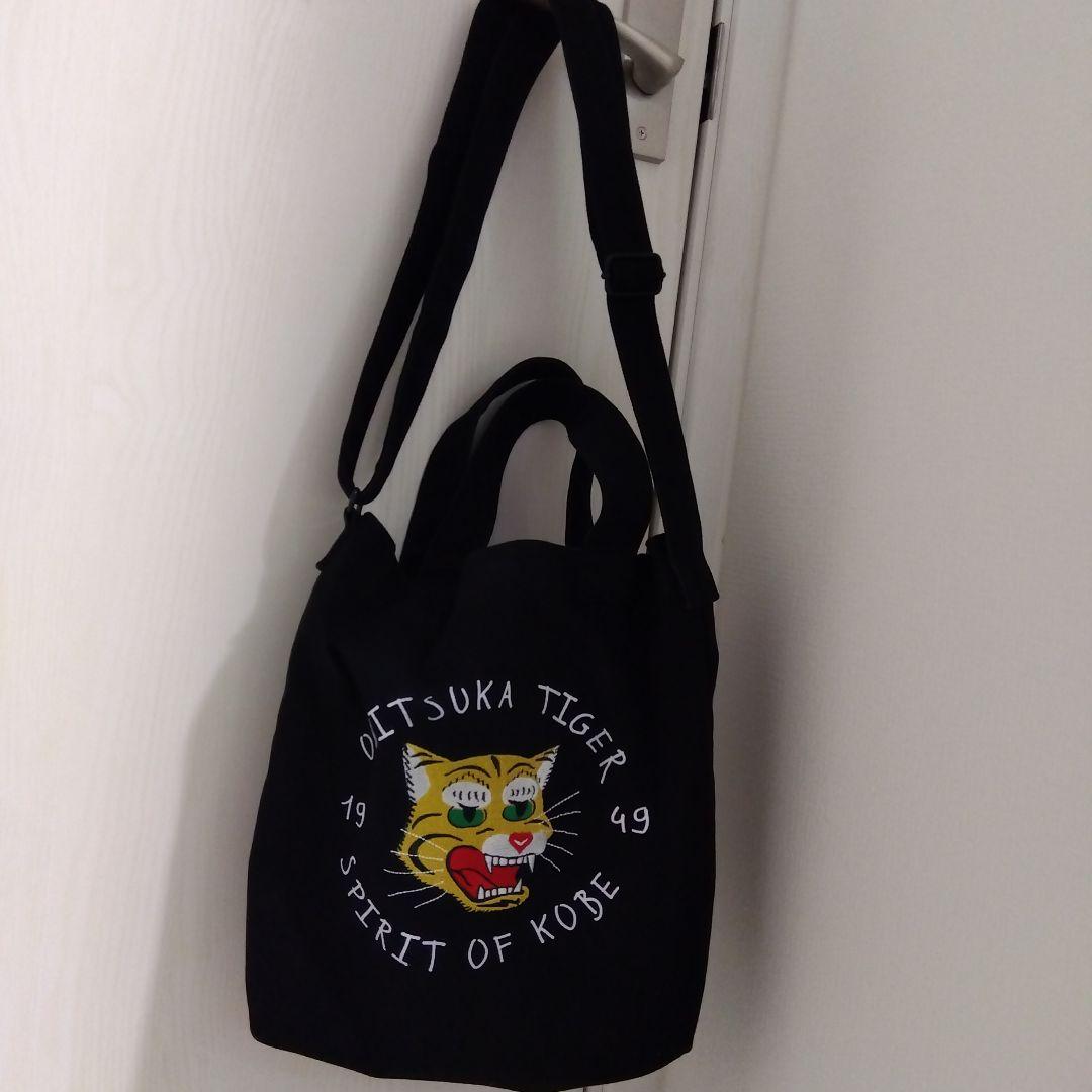 美品 オニツカタイガー 黒 ショルダーバッグトートバッグ 虎刺繍