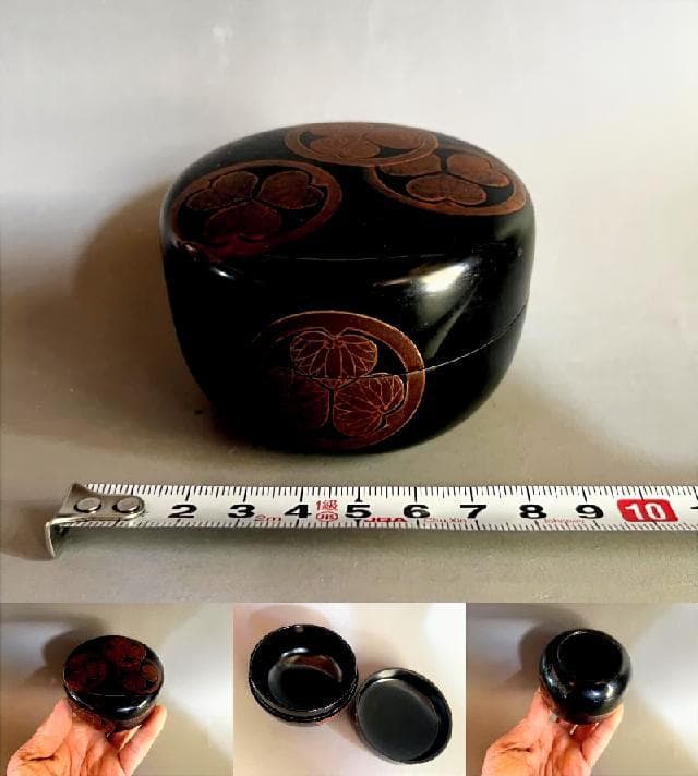 棗■黒塗三つ葉葵紋蒔絵棗 江戸期 三つ葉葵の家紋 薄茶 漆器 時代物 骨董品■