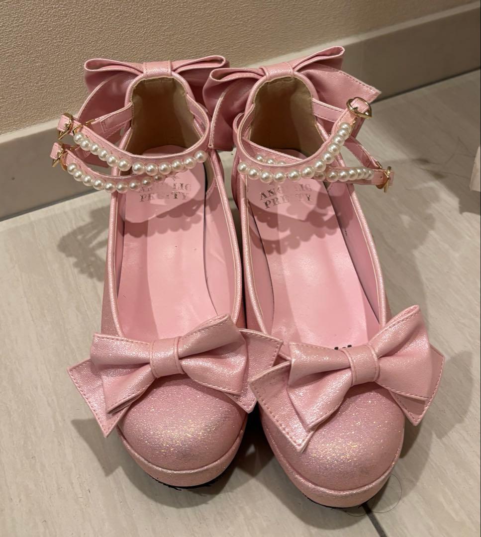 ANGELIC PRETTY リボン付きパールストラップピンクパンプス
