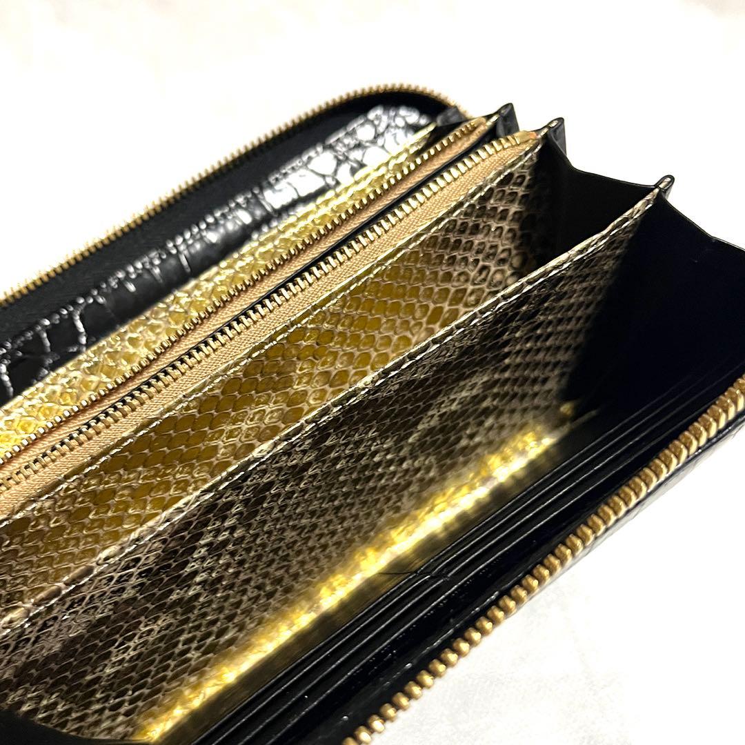 クロコダイル ポロサス 長財布 ラウンドファスナー JRA認定 ゴールド