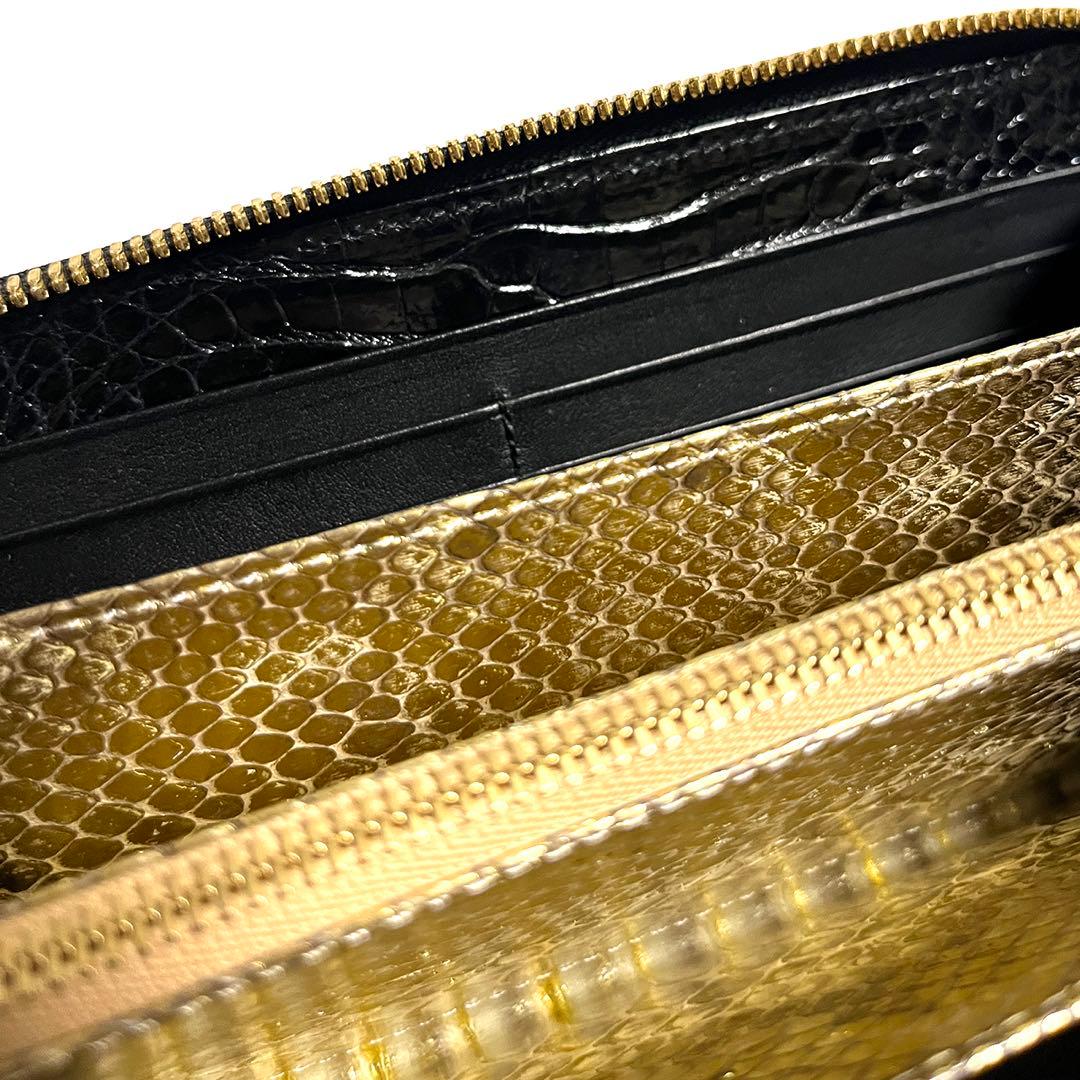 クロコダイル ポロサス 長財布 ラウンドファスナー JRA認定 ゴールド