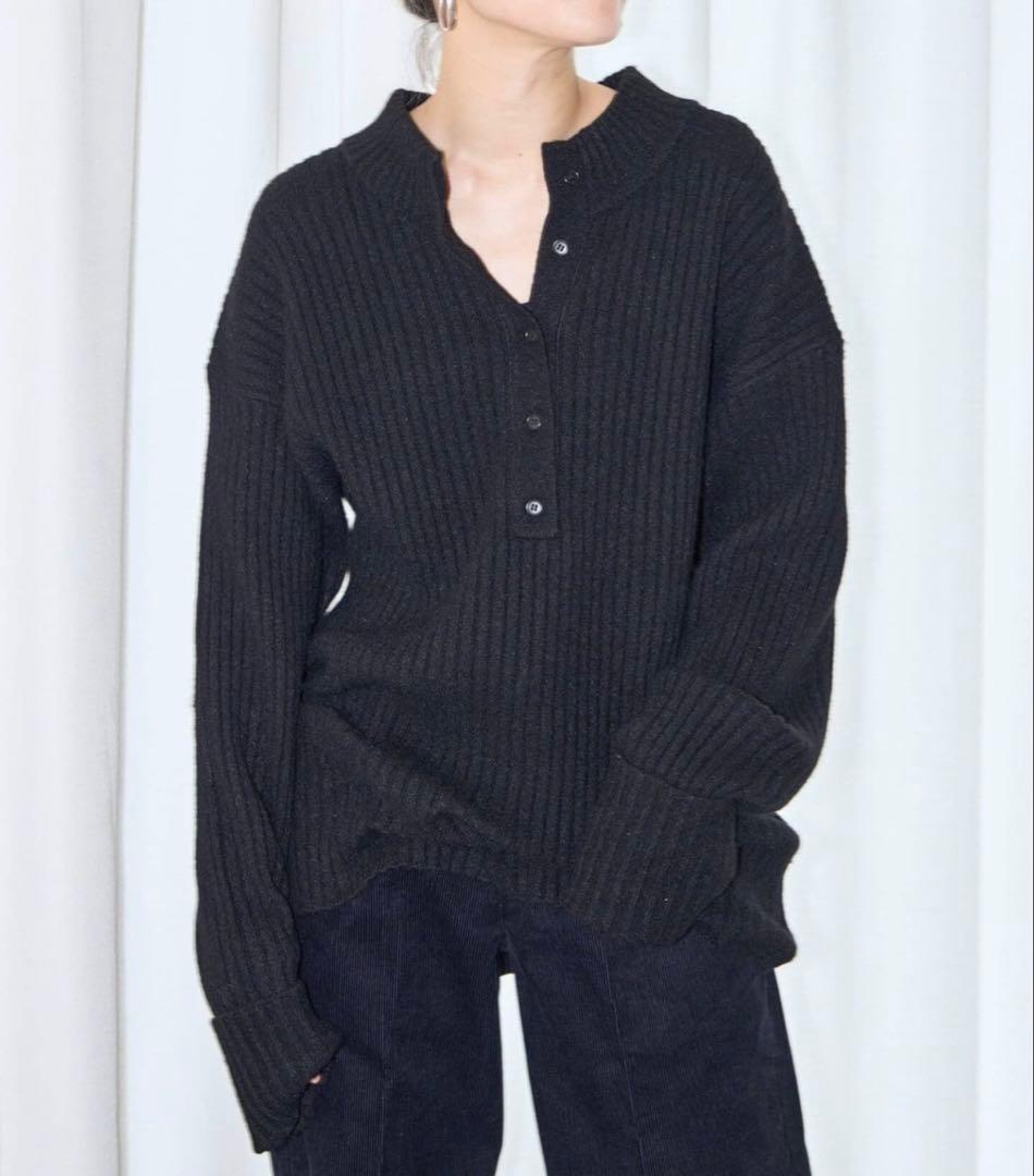 CITYSHOP RIB HENRY NECK SWEATER ブラック