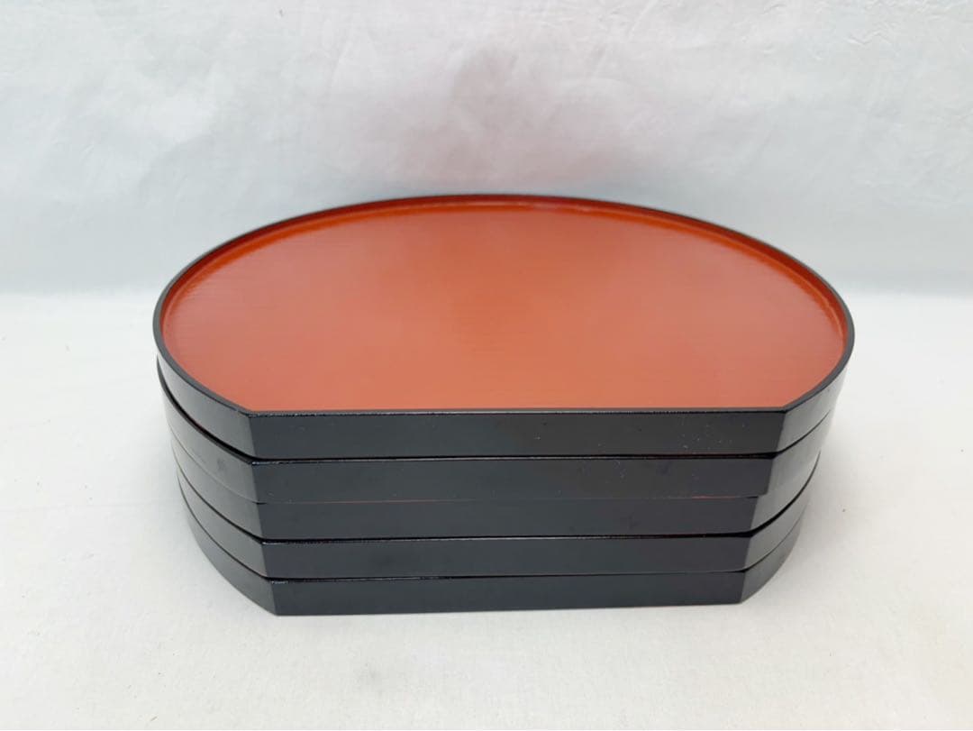 ほぼ未使用 懐石道具 木製 半月膳 5客揃 両面使い 会席膳 宴会盆 箱無