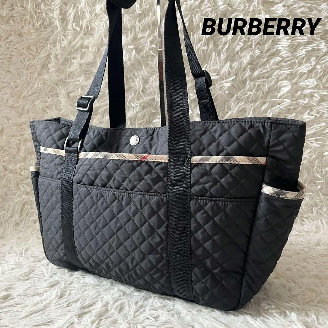 バーバリー マザーズバッグ キルティング ノバチェック トートバッグ 大容量 黒