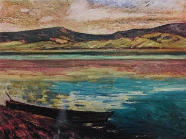 藤島武二、山中湖畔の朝、希少画集より、新品高級額装付