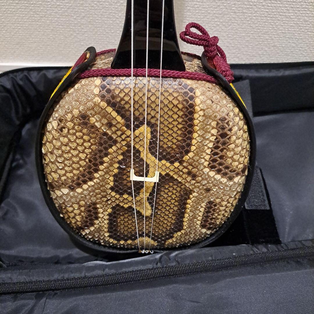 蛇皮模様 三味線 本体 専用ケース付き