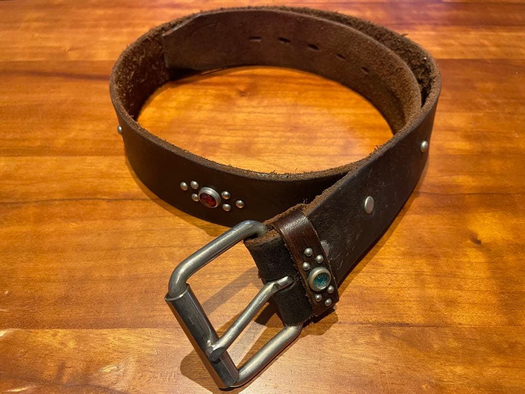 HTC レザー スタッズベルト 茶芯 MADE IN USA 34