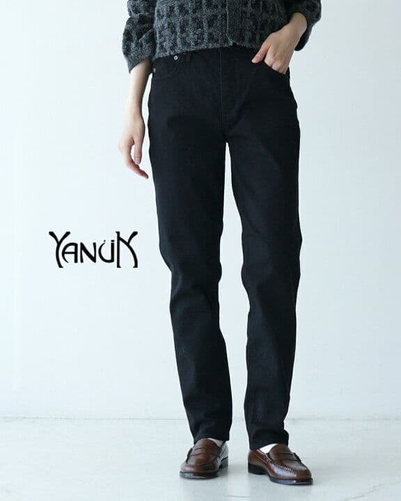 YANUK ヤヌーク RUTH ブラックデニム スリムテーパード ストレッチ