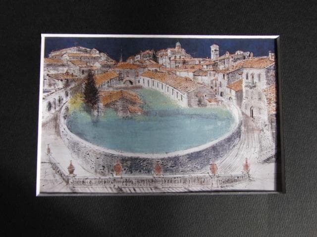 飯田史朗、【アッシジの街】、希少な額装用画集より、新品額装付