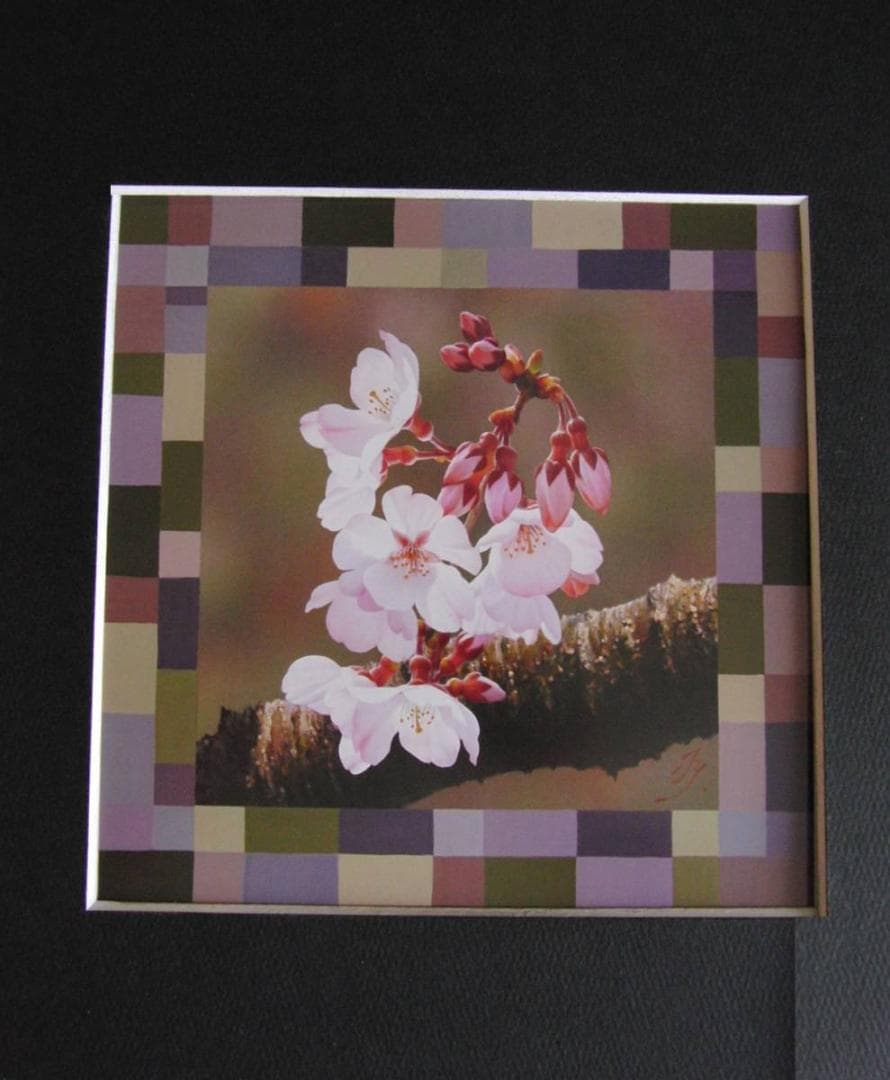 山地司、【桜、微笑ろぶ2】、希少な額装用画集より、状態良好、新品額装付