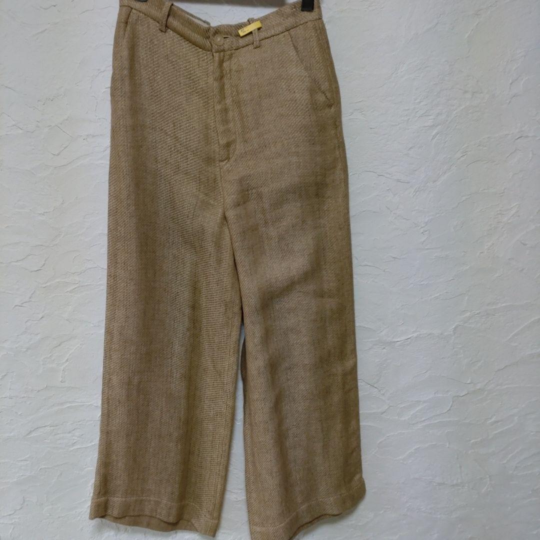 45R☆二重織り 天然リネンワイドパンツ/ナチュラルベージュ♪