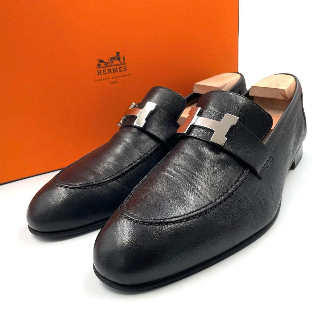 美品》エルメス パリ ローファー コンスタンス Hロゴ シルバー金具 黒