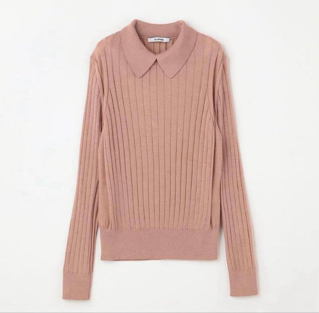 SLOANE 18Gワイドリブ メリノウール×シルク 襟付きプルオーバー