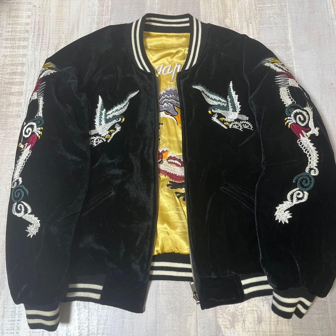 r*a様 【両面総刺繍】リバーシブル ベルベット スカジャン 鷲 龍 日本地図 JKSJ-002 日本地図と虎 刺繡リバーシブルスカジャン ブラック S・ M・L