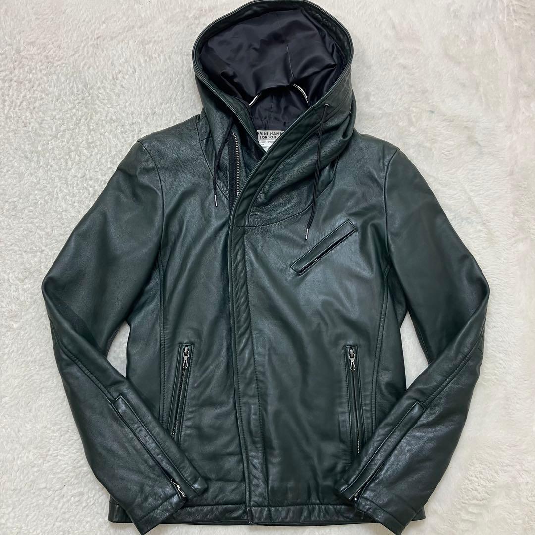 美品✨KATHARINE HAMNETT フーデッドレザージャケット 羊革