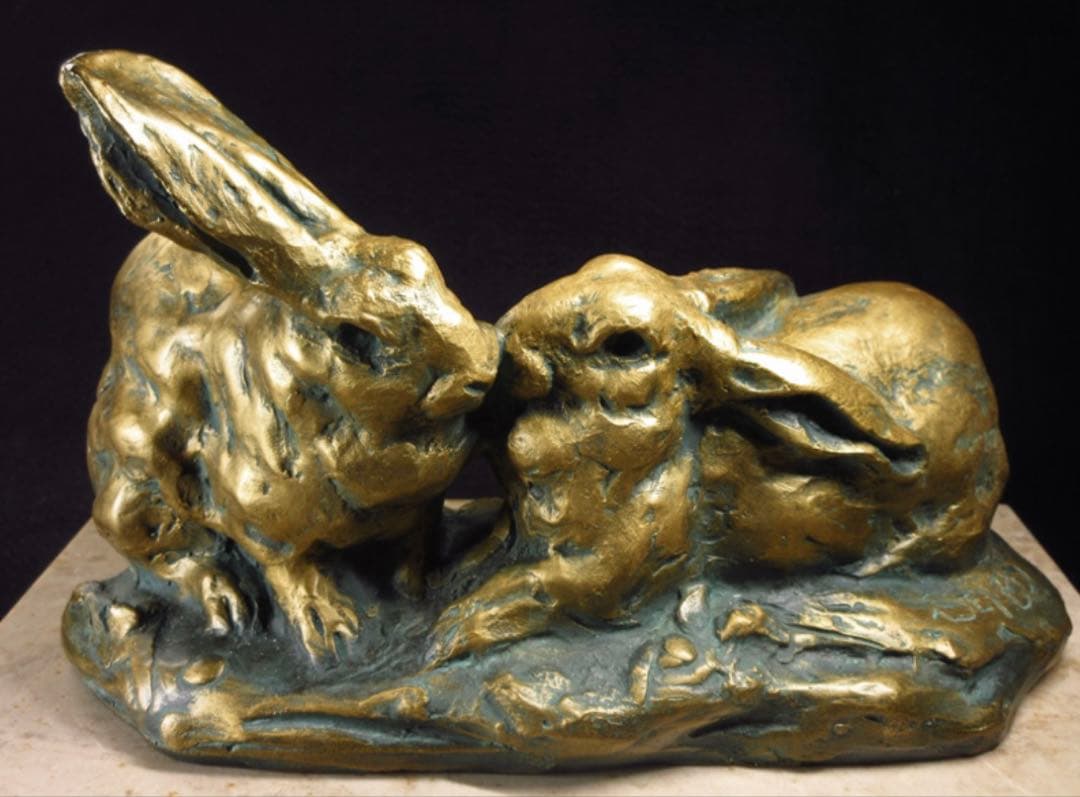 文化勲章受章彫刻家「西村西望」造 彫刻兎に題す 銘「かたらい」ブロンズ像 文化勲章受章】北村西望『喜ぶ少女』ブロンズ像