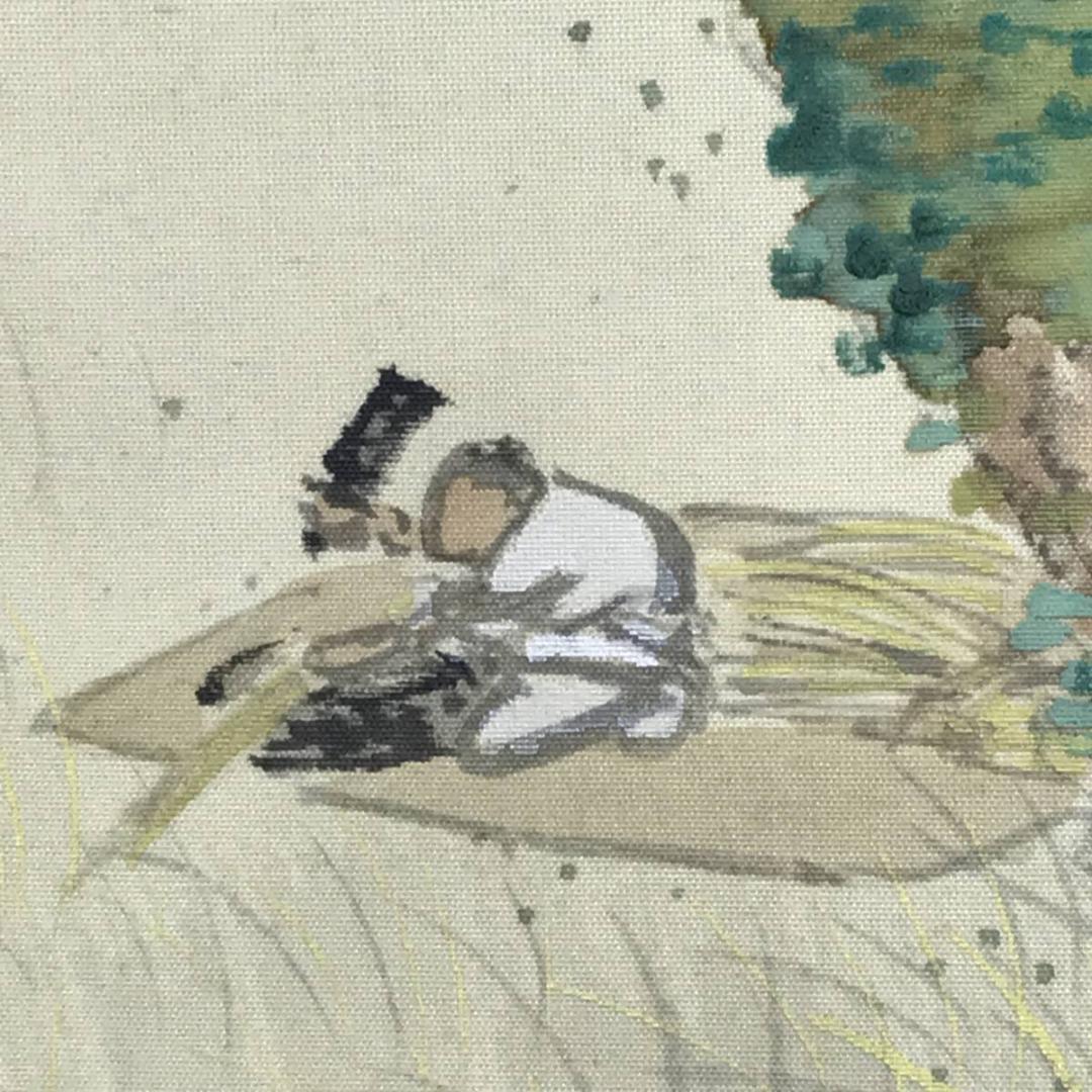 【真作】川辺華堂/月明田家之図/山水図/砧図/掛軸/名家伝来/AD-764