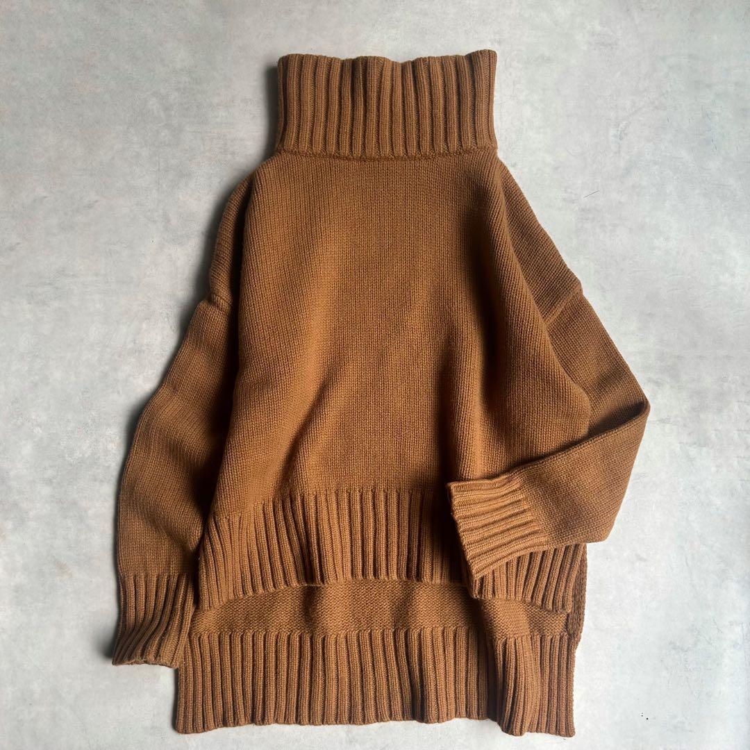 ドゥーズィエムクラス カシミヤ混 バックロング タートルネック リブ ニット