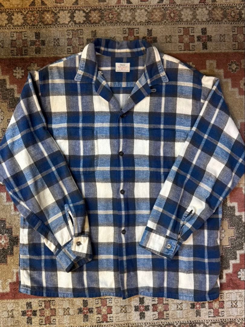 60s vintage Sears オープンカラーflannel shirt L