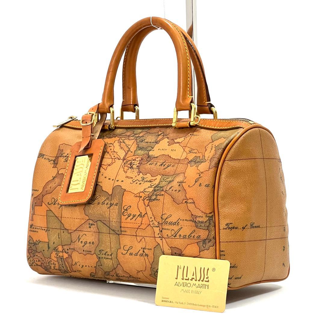 プリマクラッセ　世界地図柄　ハンドバッグ　ミニバッグ　ボストン　PVC　レザー プリマクラッセ 2wayハンドバッグ ミニボストンバッグ 地図柄 レザー