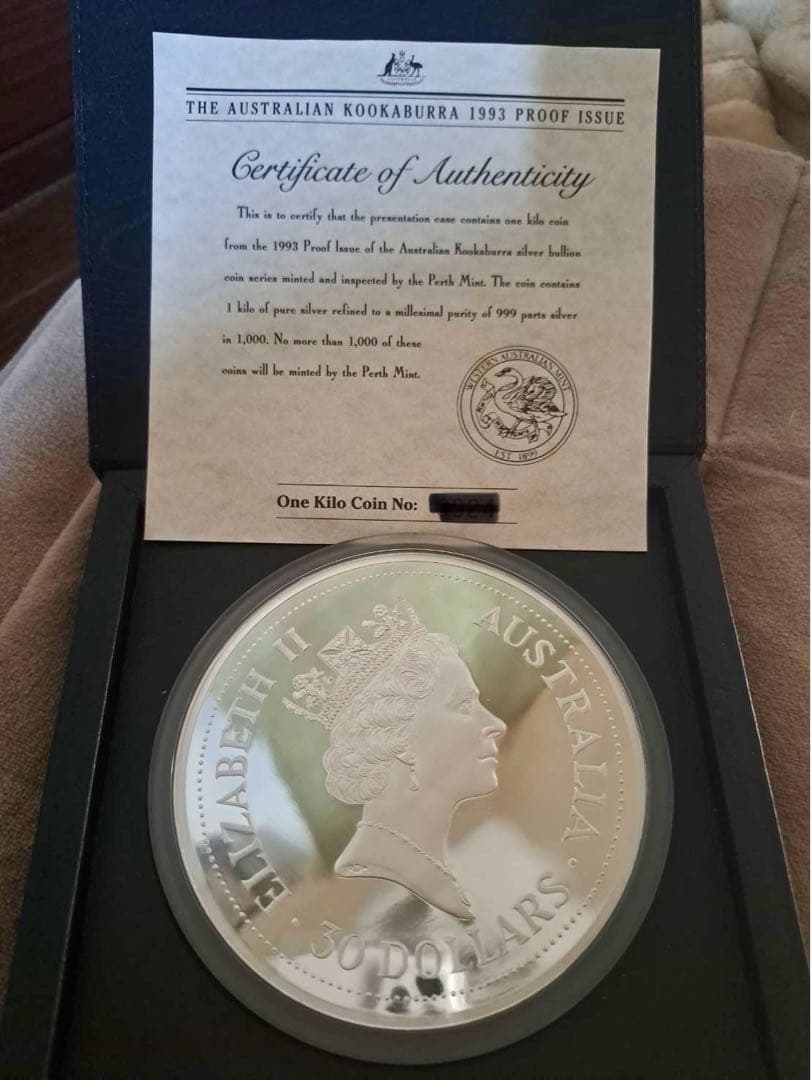 オーストラリア 1kg銀貨 1993年　クッカプラ　カワセミ　シルバー　銀地金