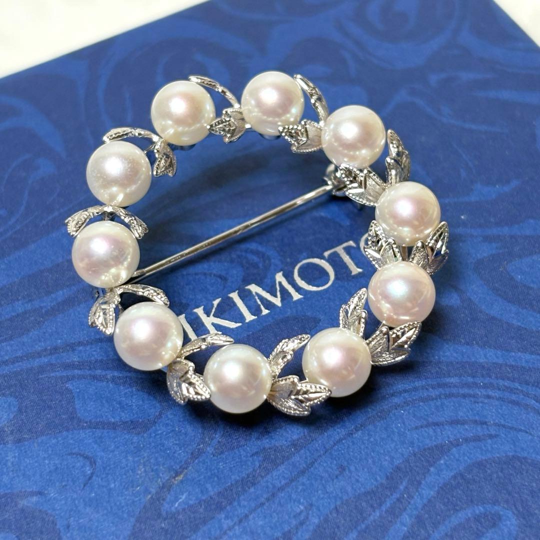 ミキモト　MIKIMOTO アコヤパール　ブローチ　真珠　パール　リーフ