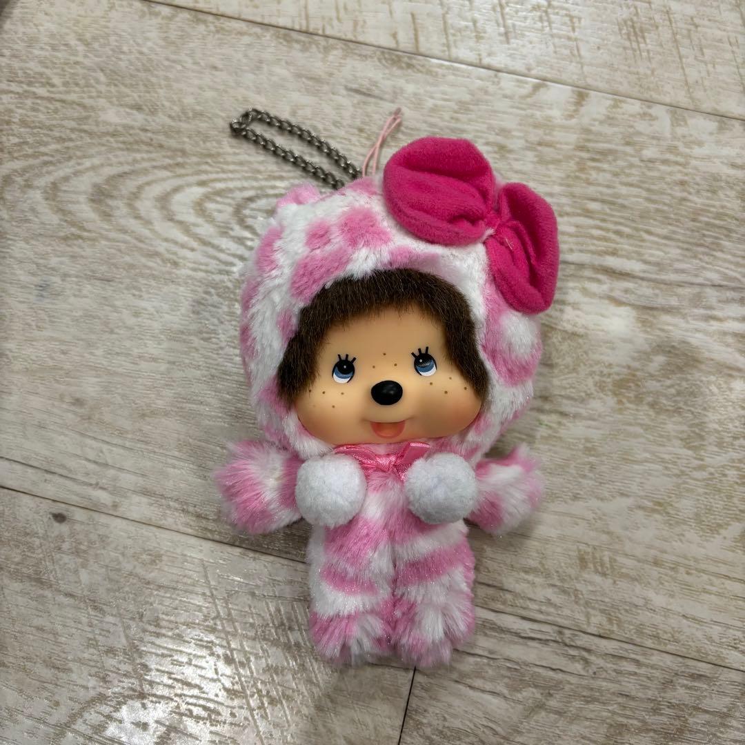 セキグチ モンチッチ ピンク　着ぐるみ　ヒョウ柄 ぬいぐるみ　キーホルダー