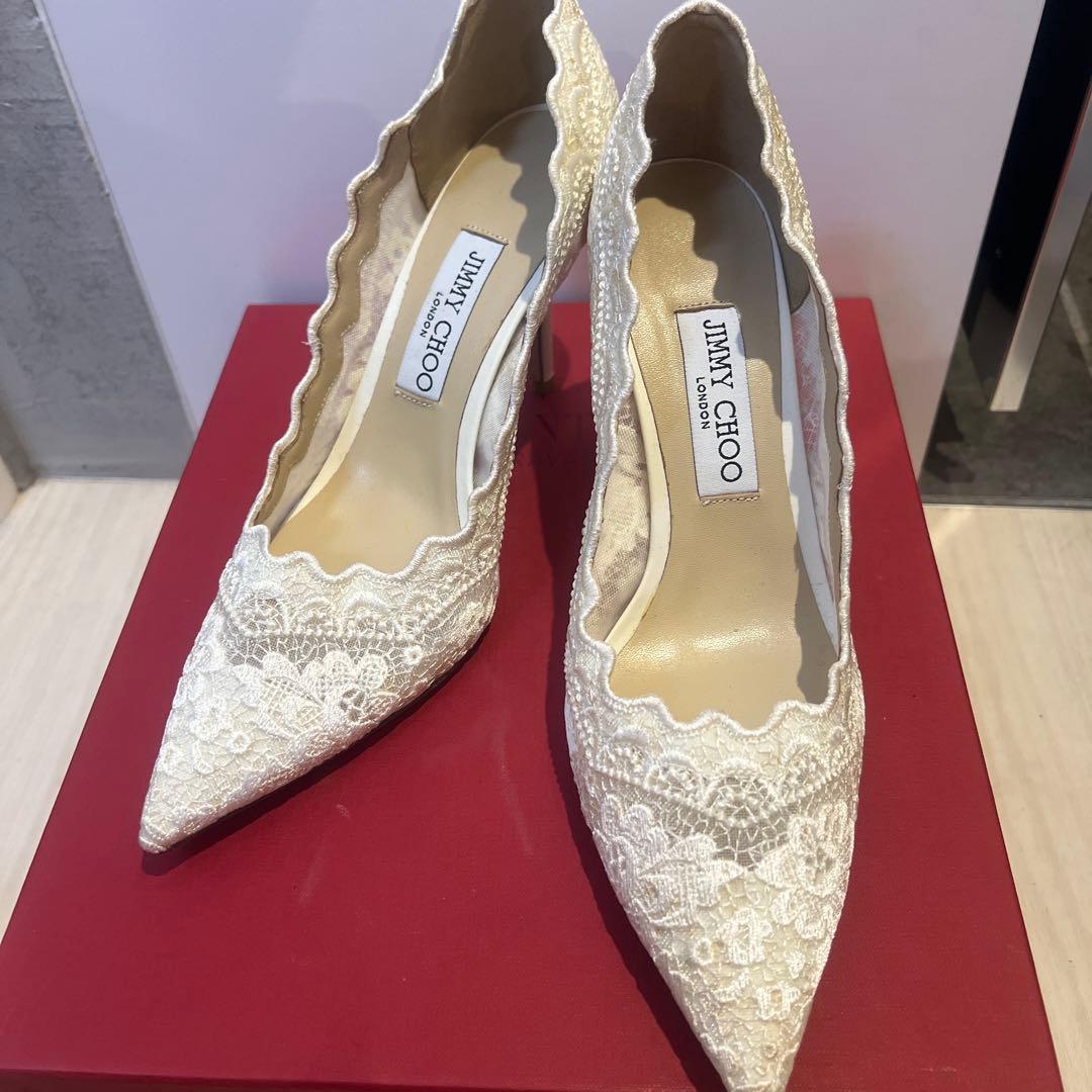 JIMMY CHOO ホワイト レース ハイヒール　パンプス　刺繍　39