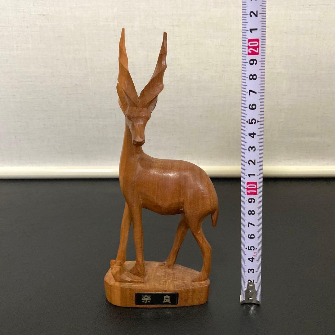 鹿 奈良公園 置物 オブジェ 木製 木彫り 彫刻 手作り 工芸品 レトロ