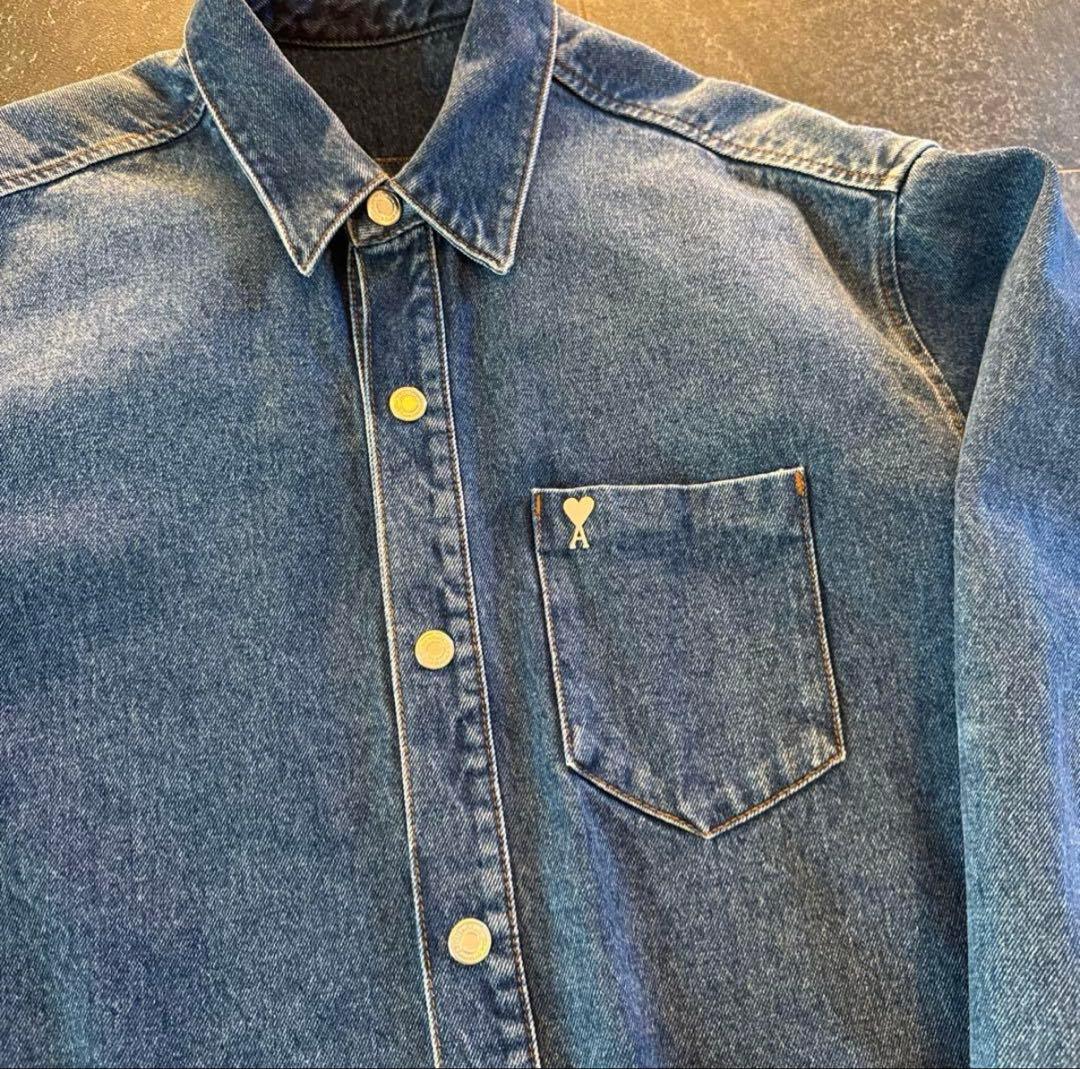 AMI PARIS デニムシャツ ハートロゴ ワンポイント インディゴ