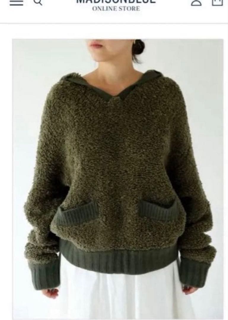 グランパーミニ様MADISONBLUE スキッパーセーターボアカーキグリーン